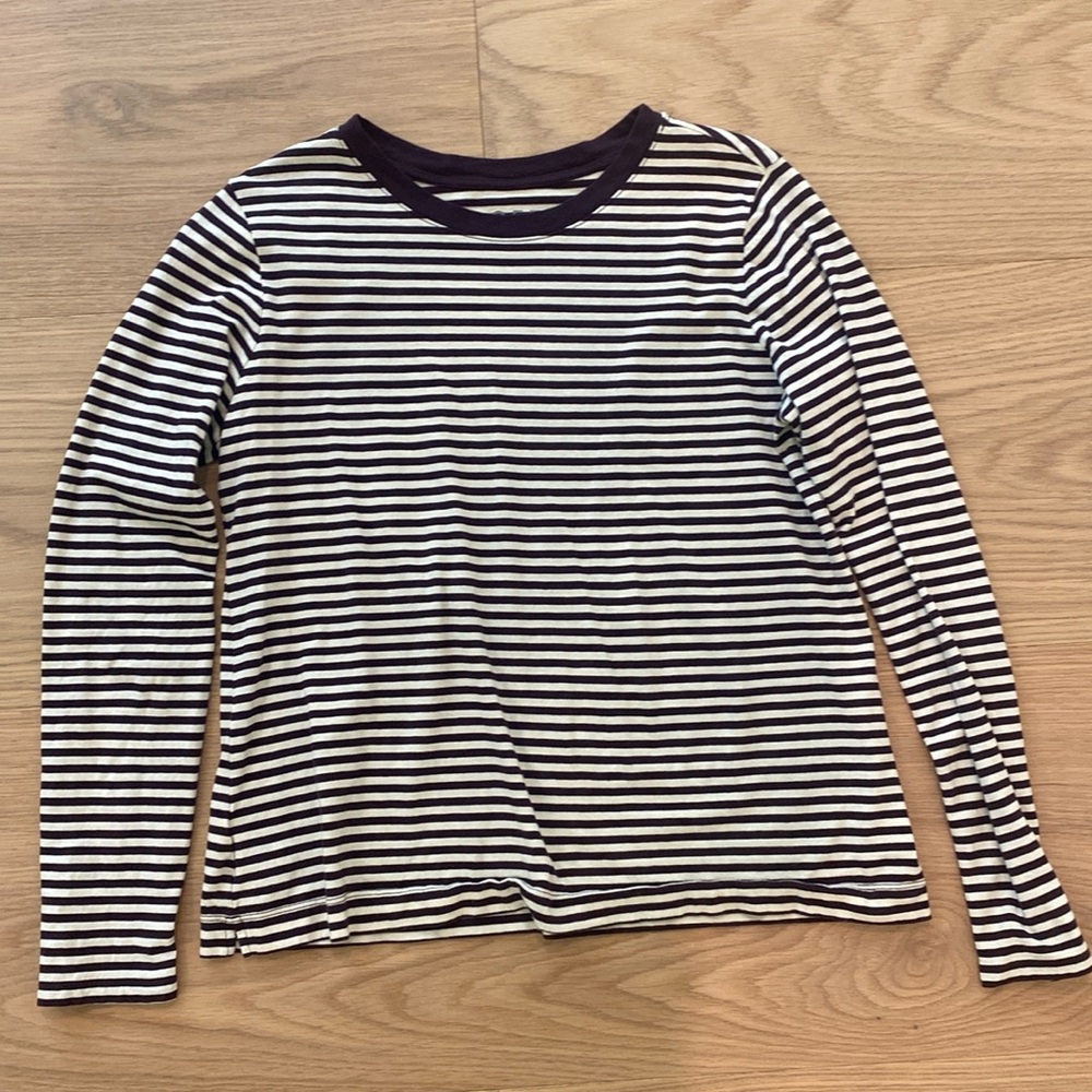 Ann Taylor LOFT purple & white striped long sleeve, crew neck tee.  Size Medium